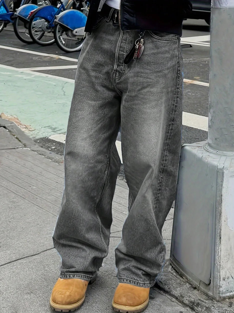 Men's Black Star Patch Relaxed-Fit Jeans