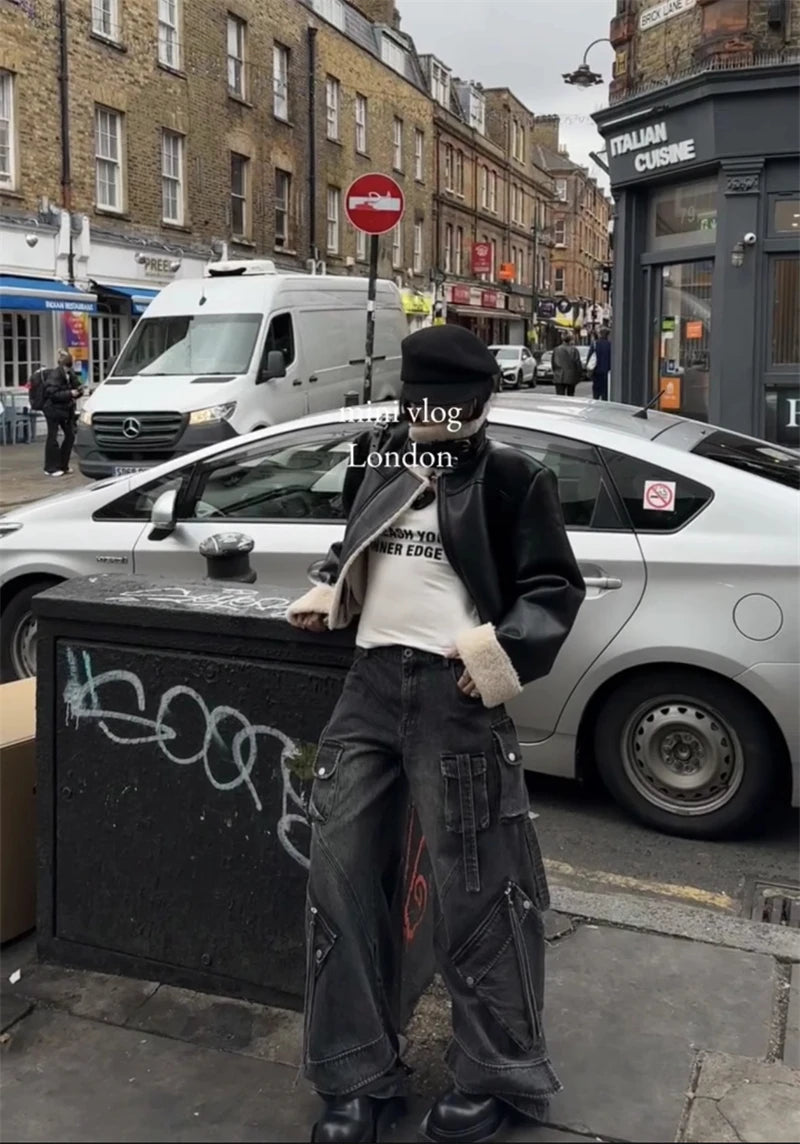 Women's Black Gothic Cargo Jeans – Baggy Harajuku Denim