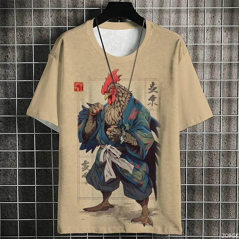 Japanese Samurai Cat Men's Anime T-Shirt – Summer 3D Print Tee