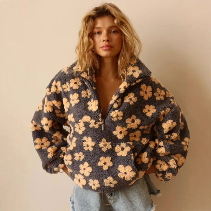 Women's Floral Fleece High-Neck Pullover