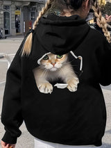 Women's Cat Print Hoodie – Cozy Casual Pullover