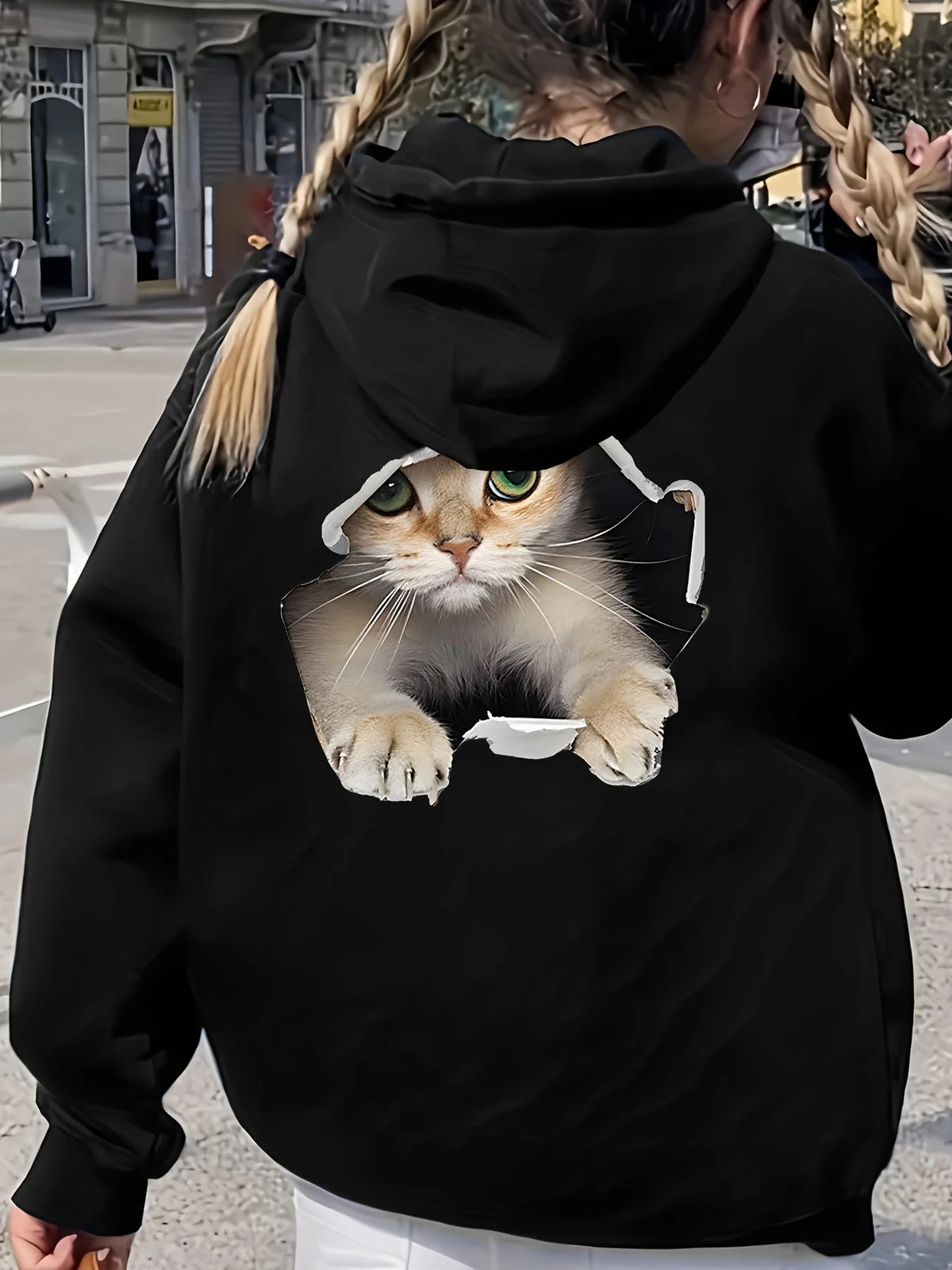 Women's Cat Print Hoodie – Cozy Casual Pullover