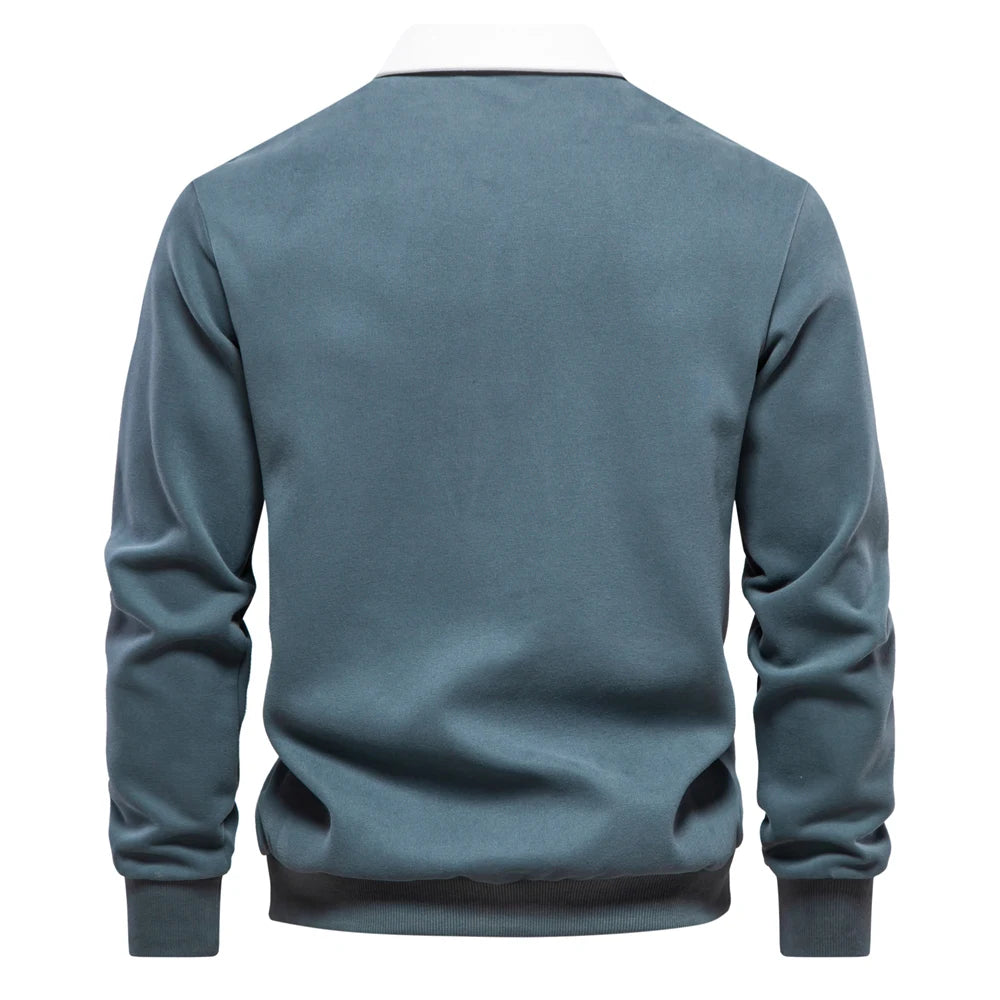 Men’s Cotton-Blend Polo Collar Sweatshirt