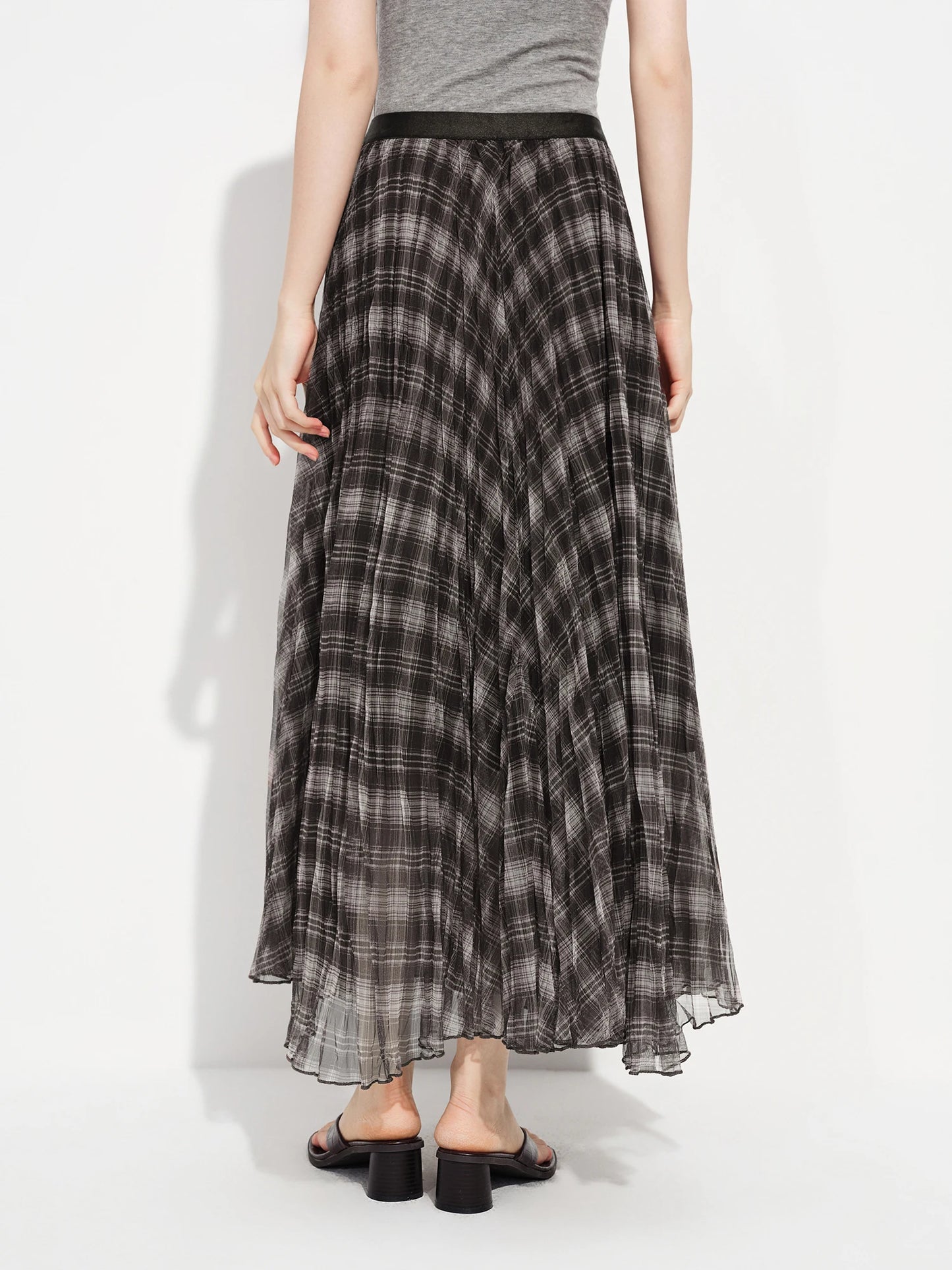 FSLE Retro Plaid Mesh A-line Skirt for Women New Spring Style for 2026 Flowing Draped Skirt Ankle-length Streetwear Citywalk Ins