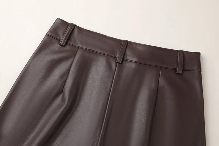 Women's High Waist Faux Leather Wide Leg Fleece Pants