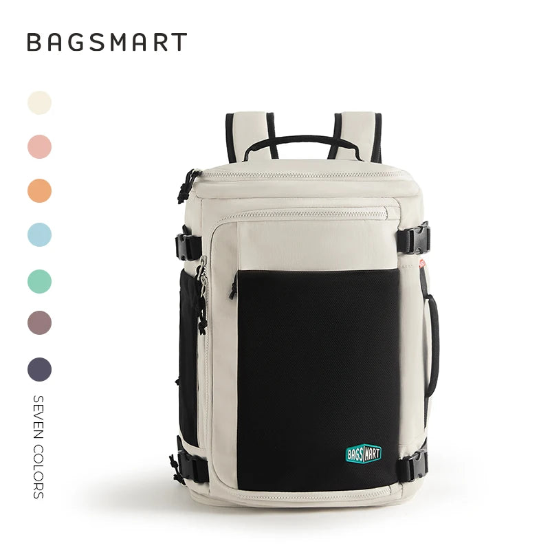 BAGSMART Men Women Travel Backpack with Shoe Compartment Airplane Compression Backpack Waterproof Anti‑theft Cabin Bag