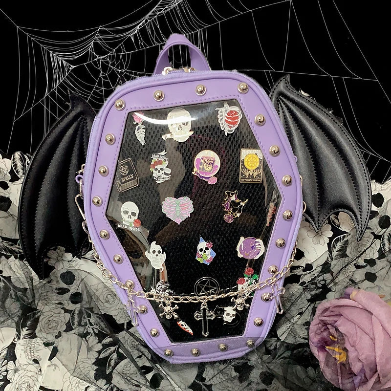 Gothic Punk Coffin Shape Ita Bag Women Clear Backpacks Dark Lolita Handbag and Shoulder Bag Girls Cosplay Designer 2 Insert