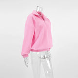 Women Autumn Winter Fleece Hoodies Elegant Stand Collar Zipper Loose Sweatshirt Elegant Solid Pullover Casual Top Streetwear