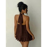 Women's Halter Neck Backless Tie-Front Mini Dress