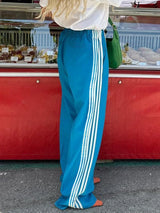 Women's Striped Drawstring Straight-Leg Pants