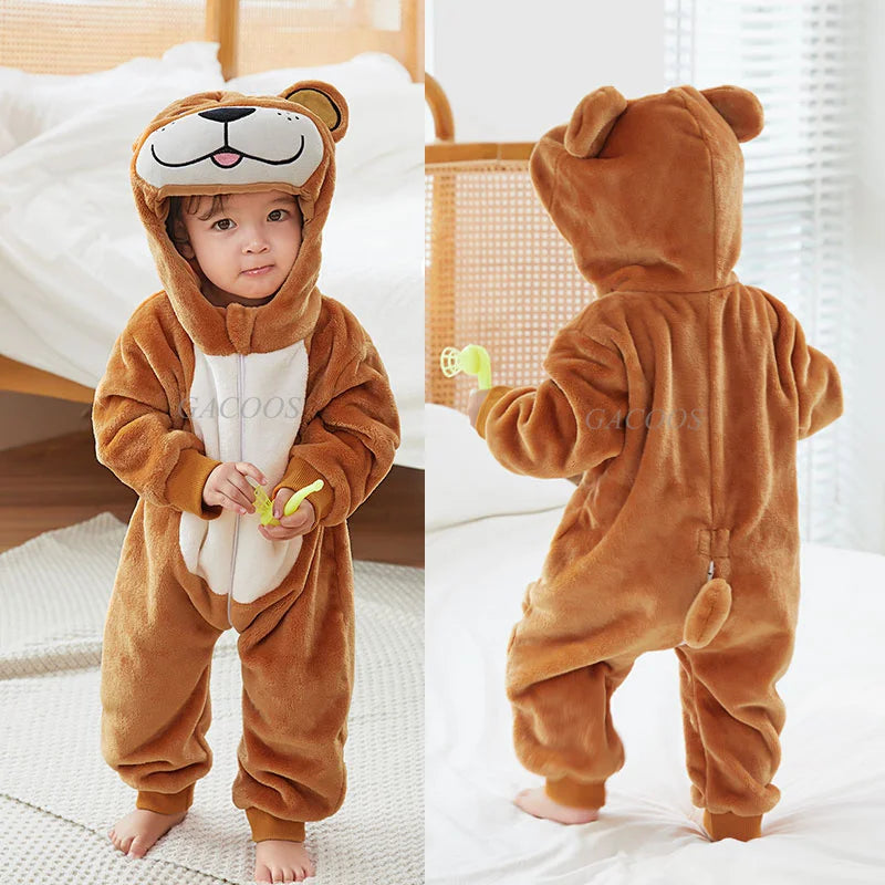 Animal Theme Flannel Baby Romper