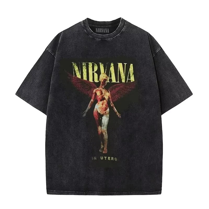 Nirvana In Utero Washed Cotton Oversized T-Shirt — Retro Y2K Streetwear Tee