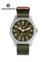 San Martin Pilot Watch 38mm NH35 Retro Military Automatic Mechanical Wristwatch Bead Blasted Case Waterproof 100m SN0137