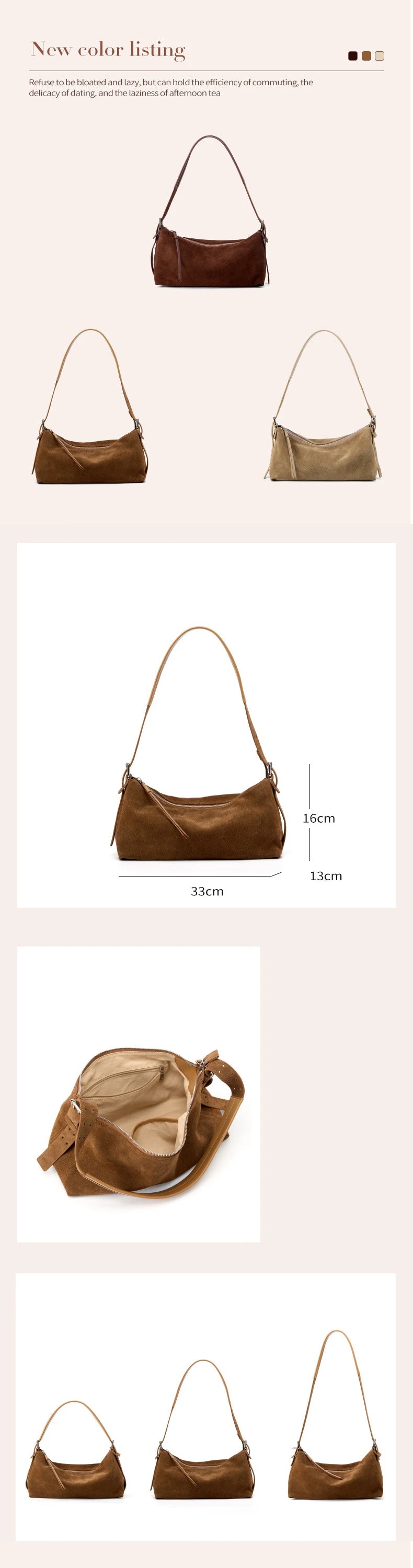 Women's Handbag New Suede Top Grain Leather Crossbody Bag Korean Style Wide Strap Shoulder Handheld Women Light Luxury Versatile