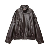 Women Fashion Leather Jacket Autumn Winter Loose Causal PU Faux Leather Jackets Coat Fashion Street Motorcycle Jackets