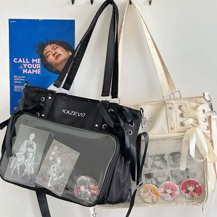 Italife Luxury Large Ita Bag with Ribbon ACG Display Women Blue Big Clear Shoulder Bag with Pin Insert Girl Pink Itabag Bow H201