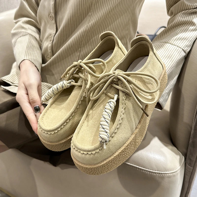 AIYUQI Women's Suede Leather Platform Loafers – British Style