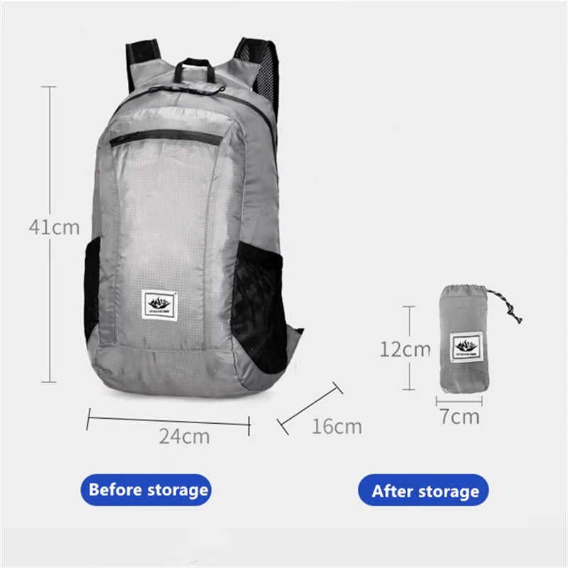 Outdoor Hiking Bag 20L Lightweight Portable Backpack Foldable Waterproof Folding Ultralight Pack for Women Men Travelling Hiking