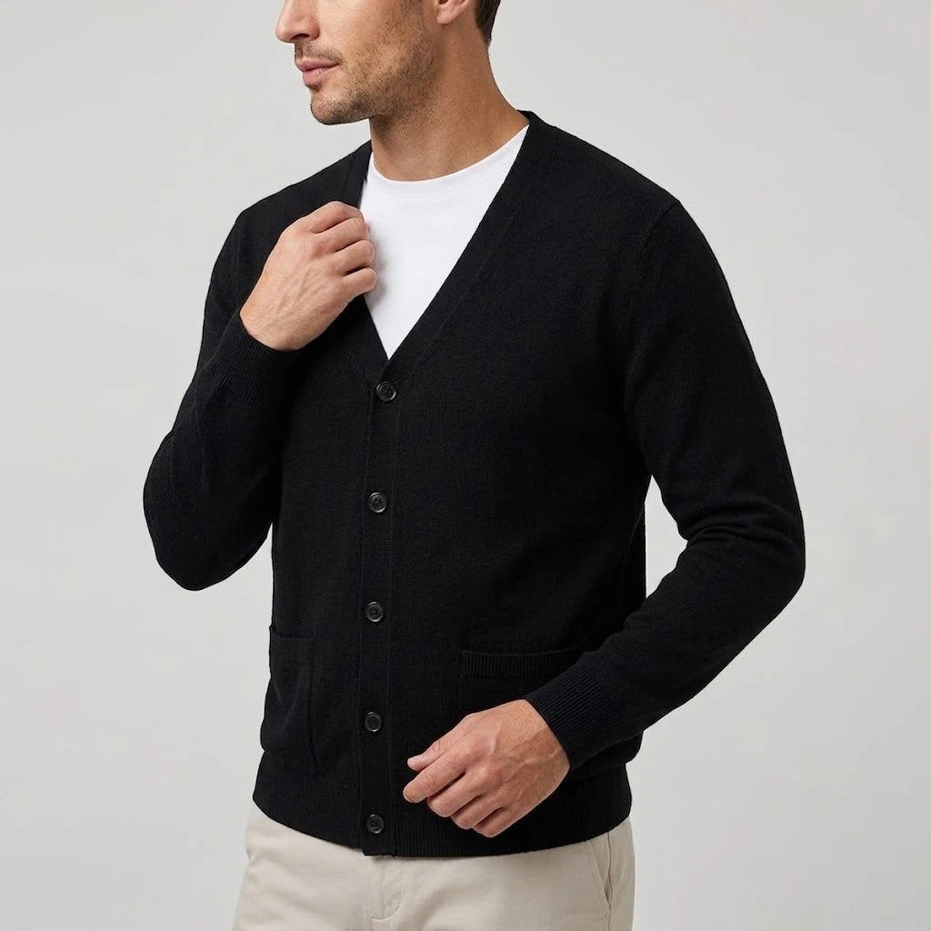Men’s V-Neck Button Cardigan with Pockets