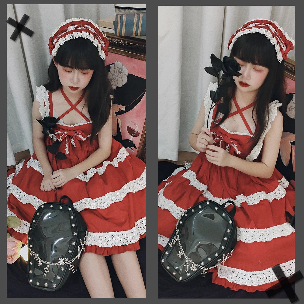 Gothic Punk Coffin Shape Ita Bag Women Clear Backpacks Dark Lolita Handbag and Shoulder Bag Girls Cosplay Designer 2 Insert