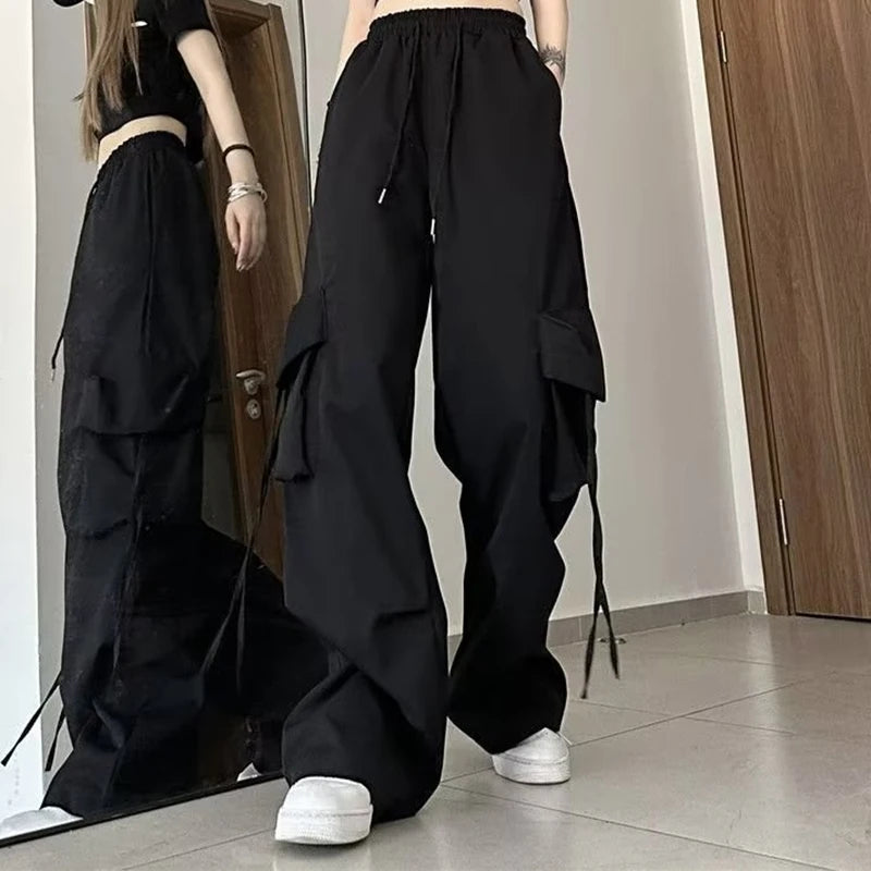 Women's High-Waisted Drawstring Straight-Leg Pants