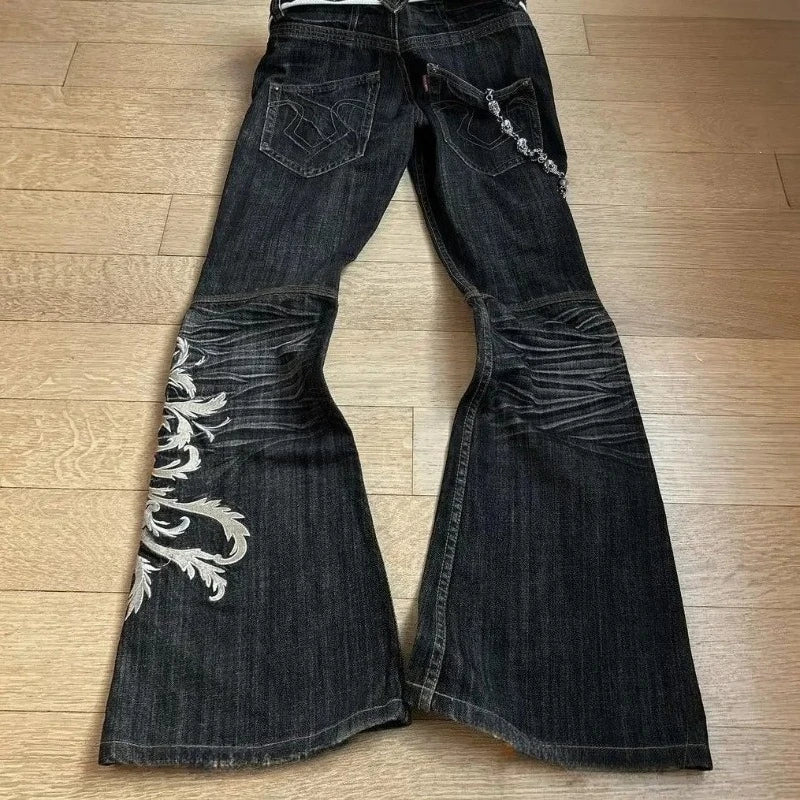 Harajuku Rock Punk High-Waist Embroidered Jeans