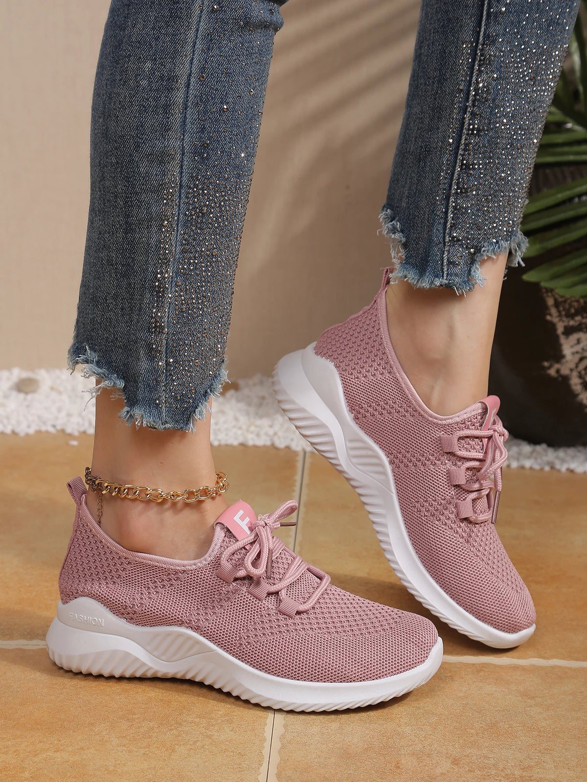 Women's Flying Woven Breathable Mesh Sneakers Soft Sole Lightweight Casual Sports Running Shoes for Daily Wear