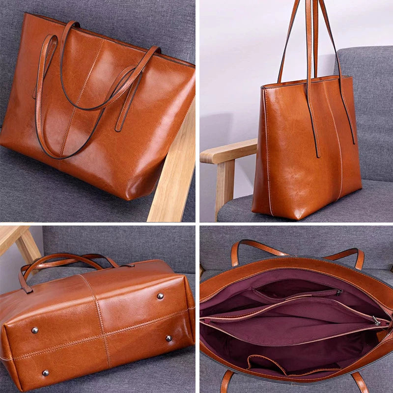 Burminsa Vintage Genuine Leather Tote Bag for Women