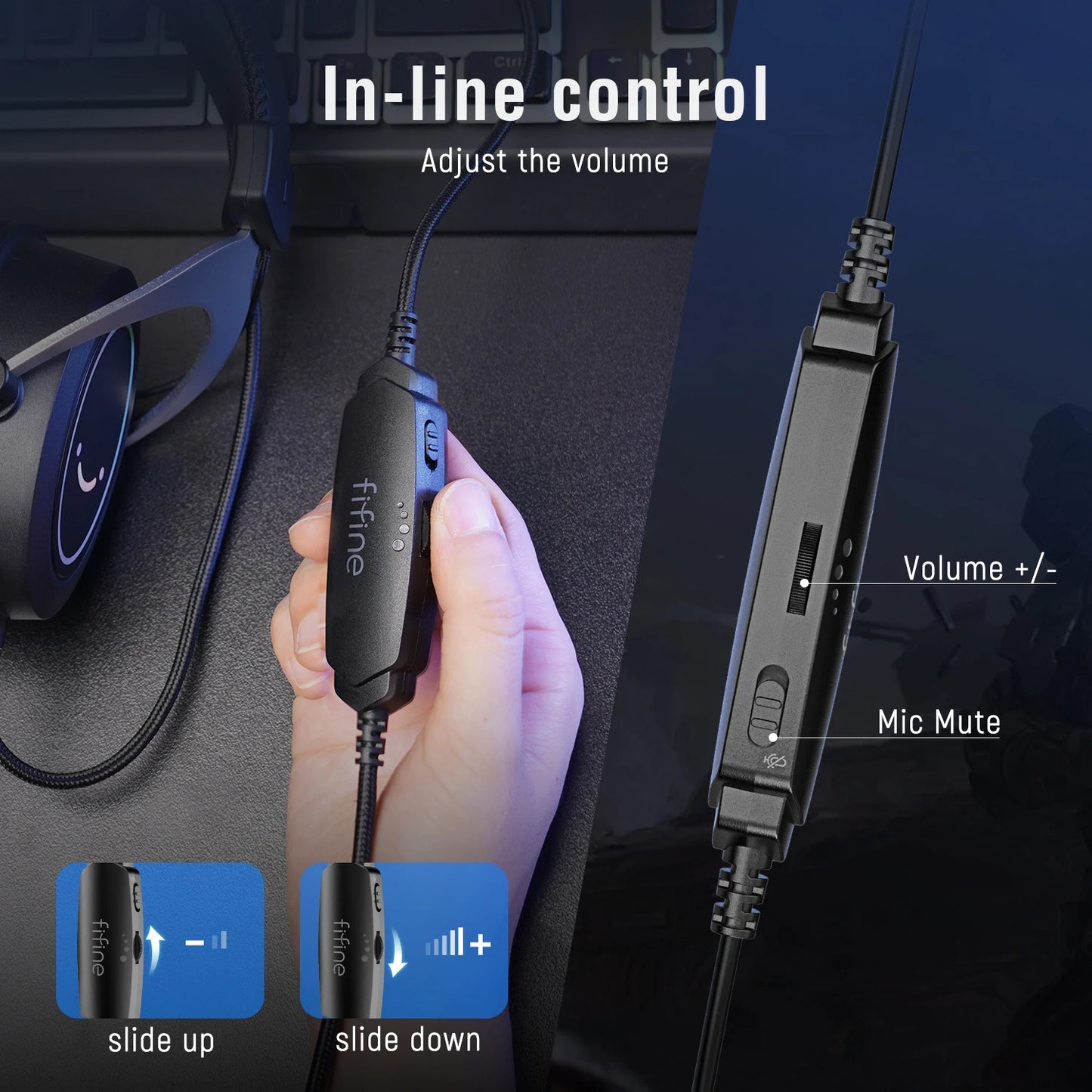 FIFINE Gaming Headpset with Dynamic RGB/MIC/In-line control,Ultra-Soft Memory Foam Ear Pads,for PC PS4 PS5 Xbox Laptops -H3