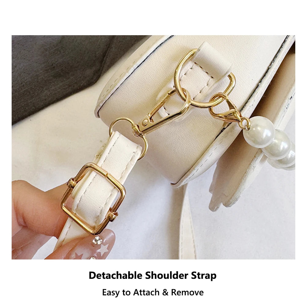 Durable Cute Shell Shoulder Bag Minimalist with Pearls Design Crossbody Bag PU Leather Pearl Decorated Handbag for Women Girls
