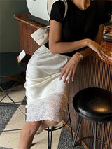 Elegant High-Waist Lace Midi Skirt