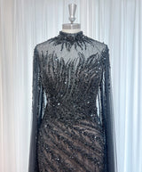 Luxury Beaded Mermaid Evening Gown | Cape Sleeve