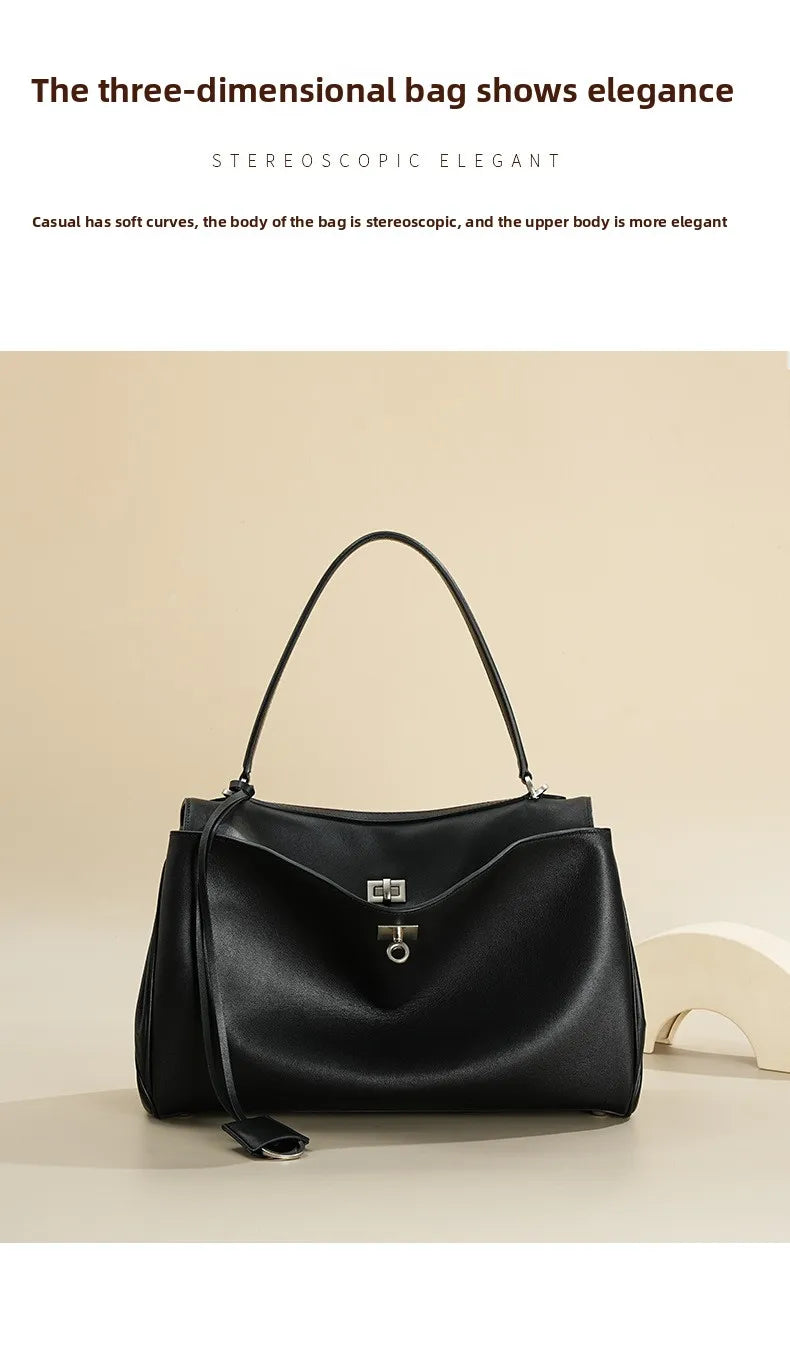 Large Capacity Women's Leather Handbag High-End Single Shoulder Crossbody Tote for Commuting