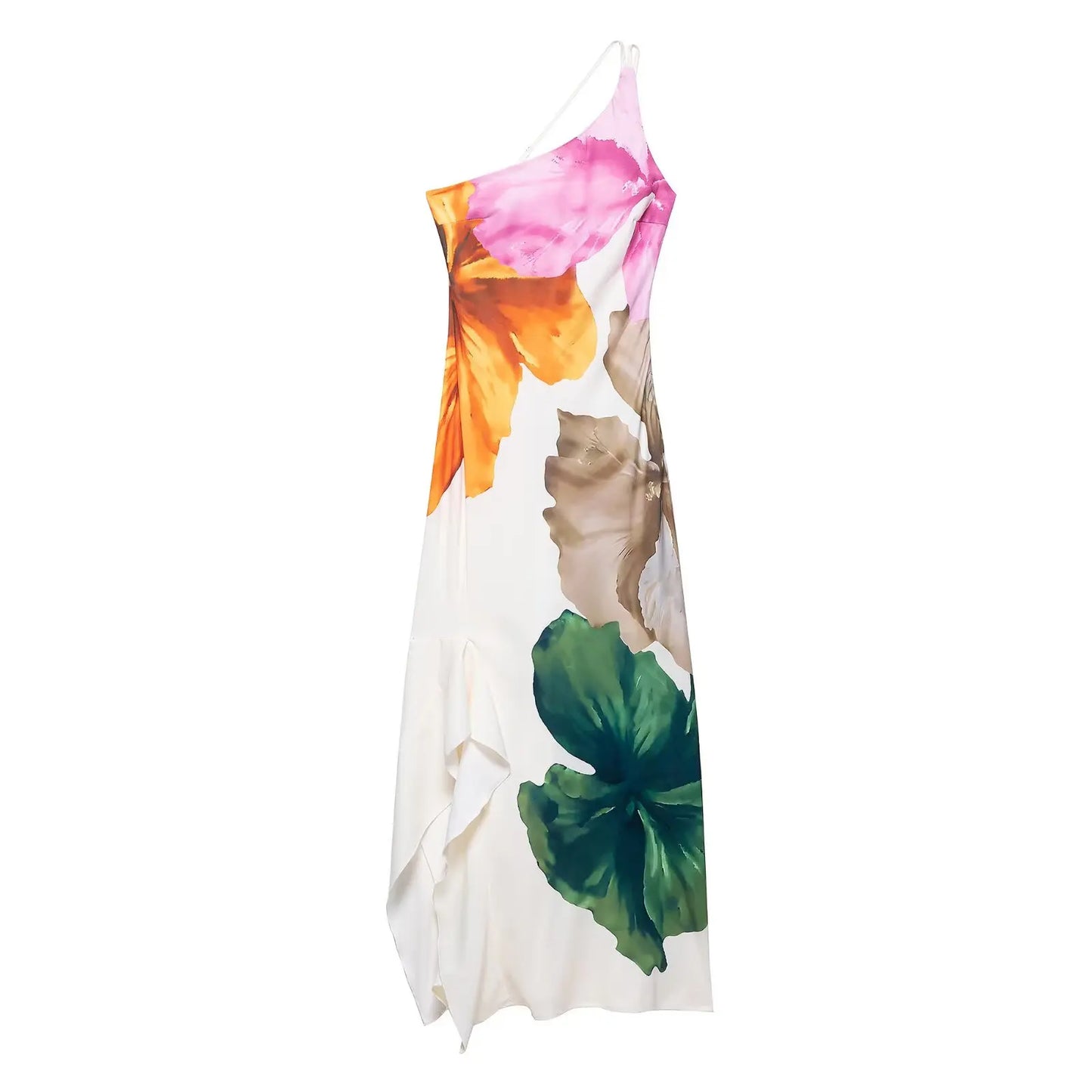 Floral One-Shoulder Slim-Fit Maxi Dress