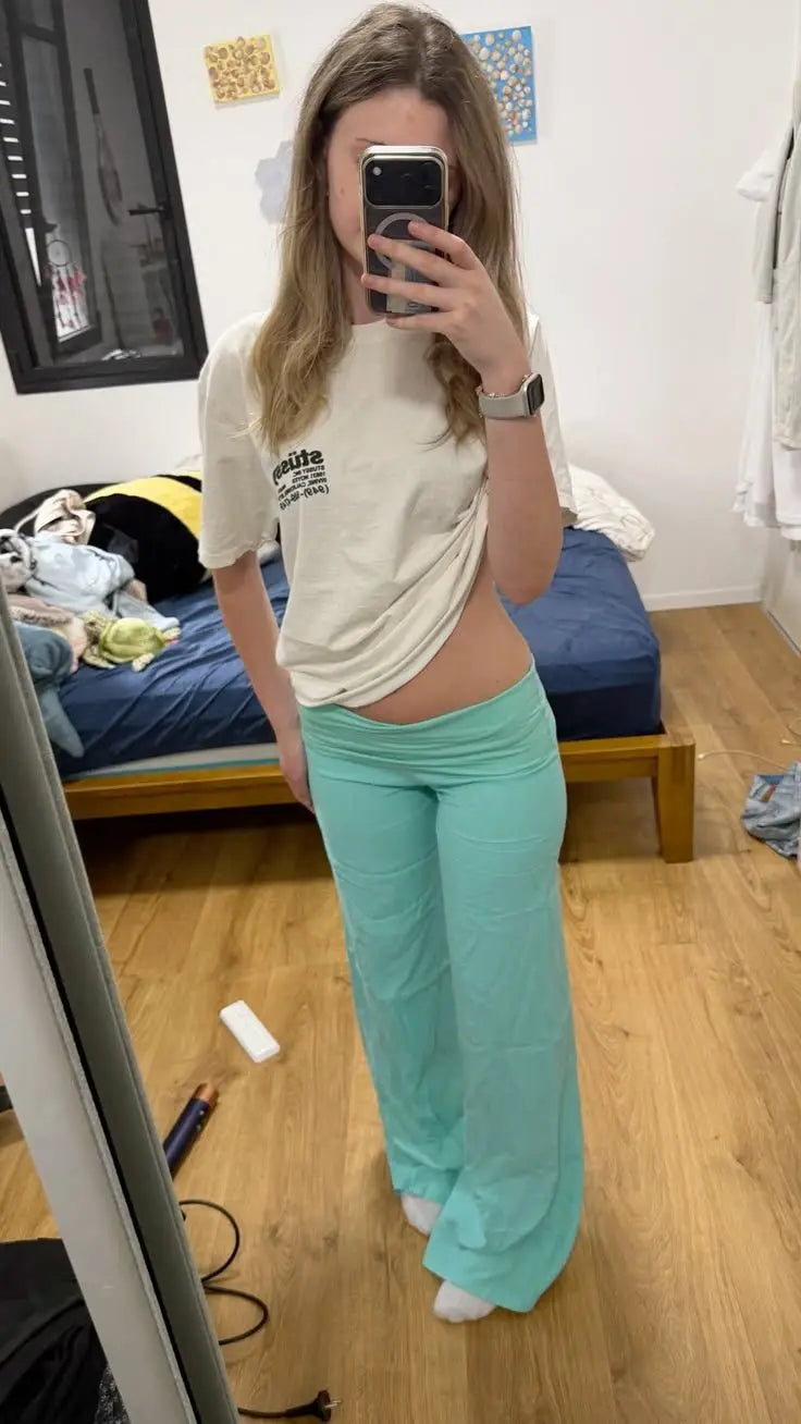 Women's Foldover Low-Rise Straight-Leg Pants