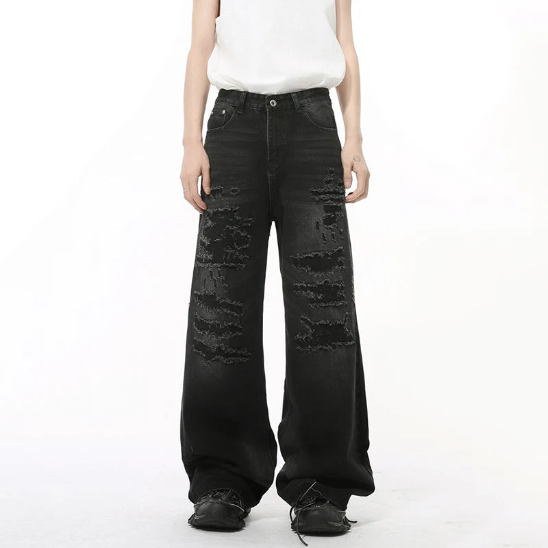 Men's Distressed Wide-Leg Jeans
