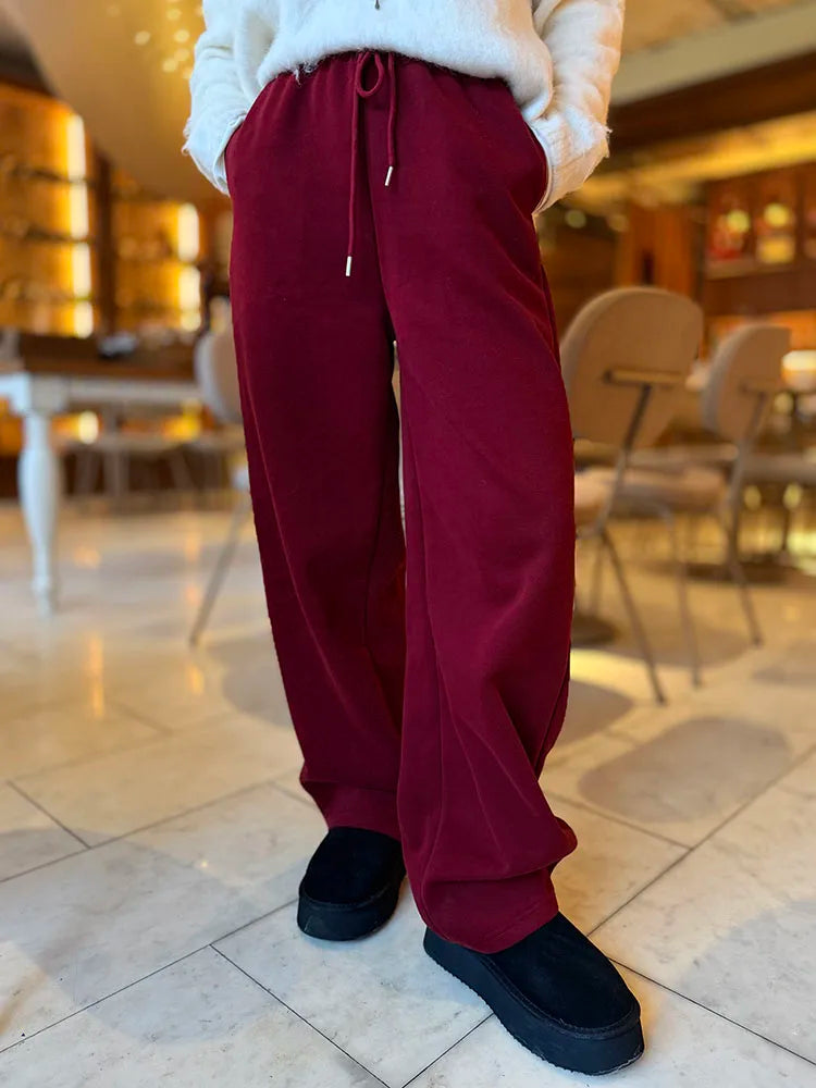 Autumn Burgundy Sweatpants Women Straight Leg Sport Pants Cotton Ladies Coffee Basic Joggers Wide Leg Women's Pants And Trousers