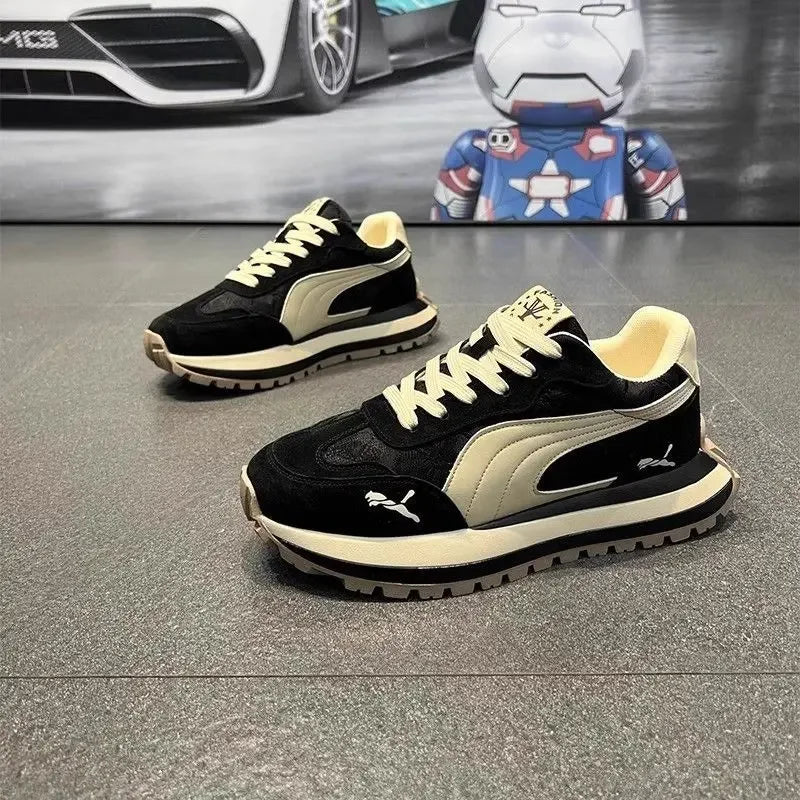 Men's Thick-Sole Leather Board Shoes — Breathable, Height-Boosting, Non-Slip