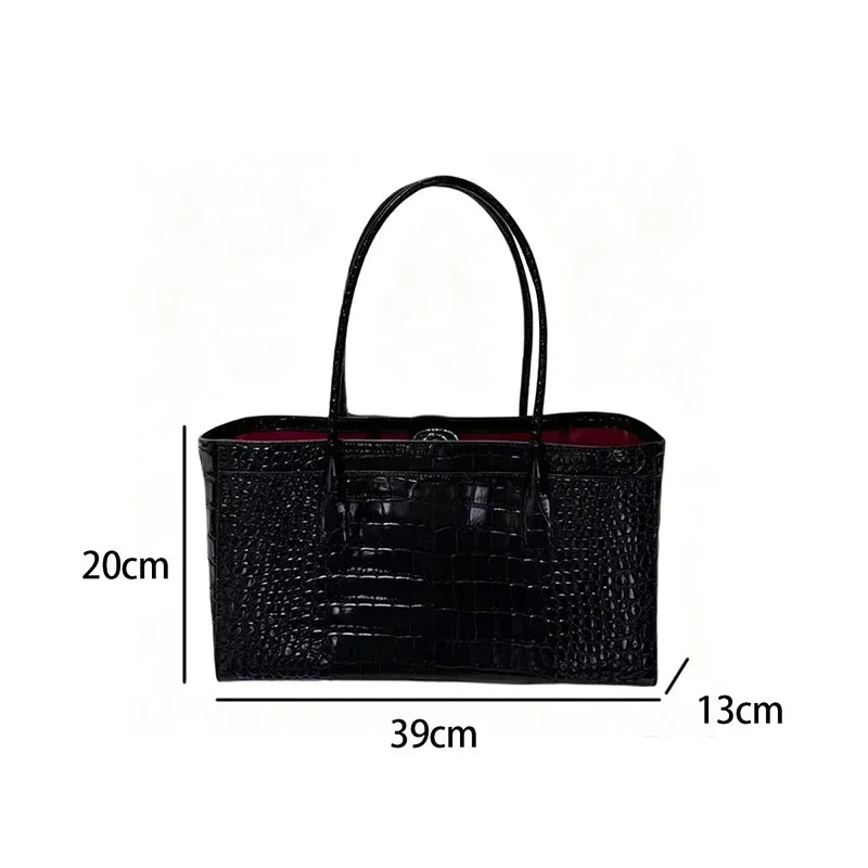 Crocodile Grain Embossed Top Handle Handbag,Luxury Tote Bag,Commute Work Chic Everyday Women Underarm Shoulder Bag,Black,Green
