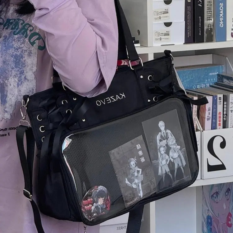 Italife Luxury Large Ita Bag with Ribbon ACG Display Women Blue Big Clear Shoulder Bag with Pin Insert Girl Pink Itabag Bow H201