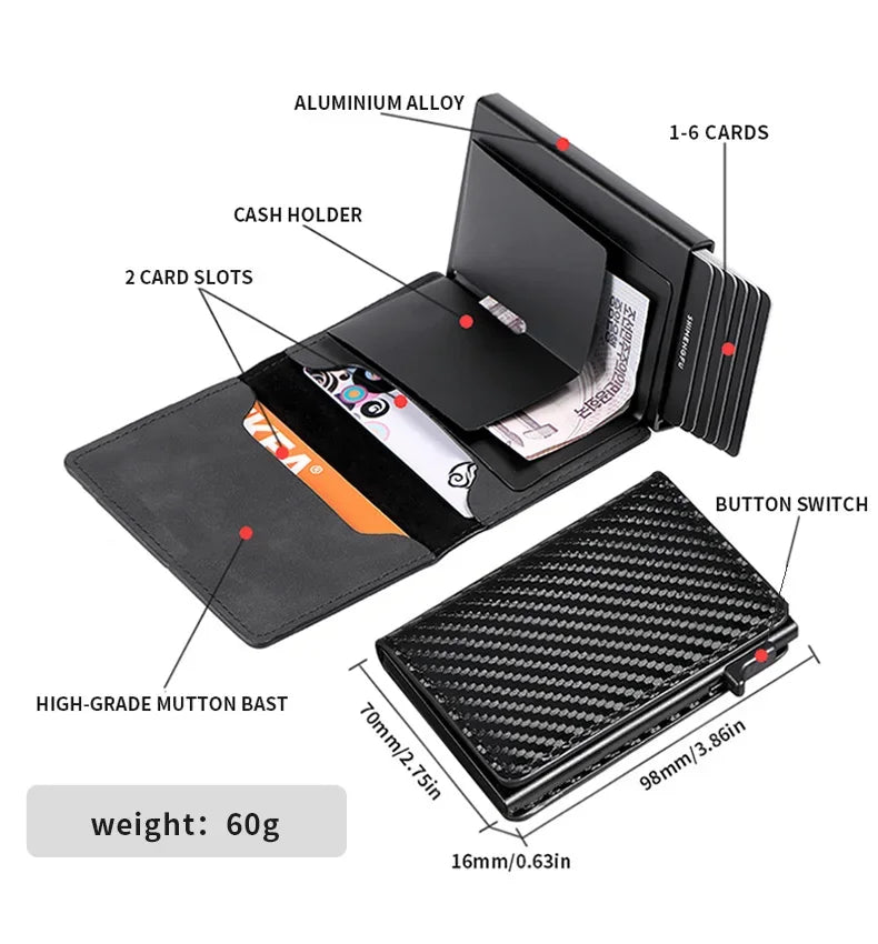 Unisex ANTI RFID Blocking Aluminum Pop-Up Card Holder Multi-Functional Designer Bank ID Card Wallet Business Purse for Men Women