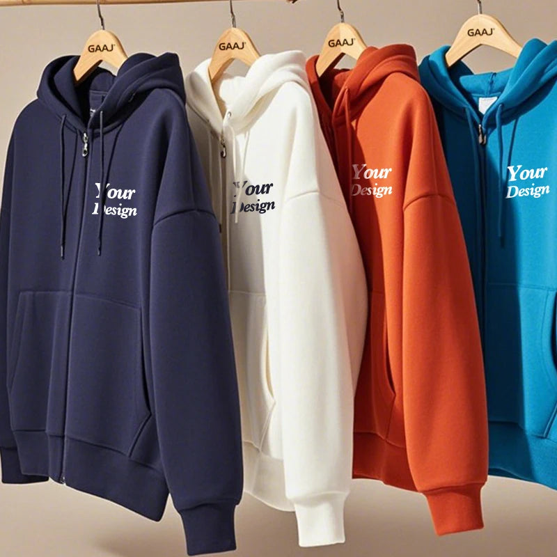 Top Quality Custom Cotton Zipper Hoodie Print Photo Text Brand Logo Men Womens Thick Fleece Autumn Winter Warm Sweatshirt 350gsm
