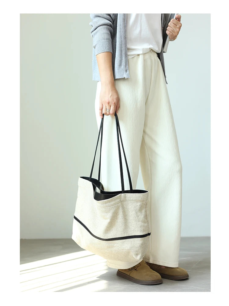 2024 Autumn Cotton And Linen Blend Material Tote Soft And Portable Shoulder Bags Women Casual Practical Bag