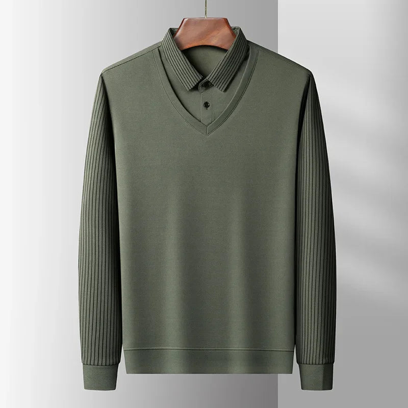Men's Contrast Polo Shirt – Relaxed Long Sleeve Layered Look