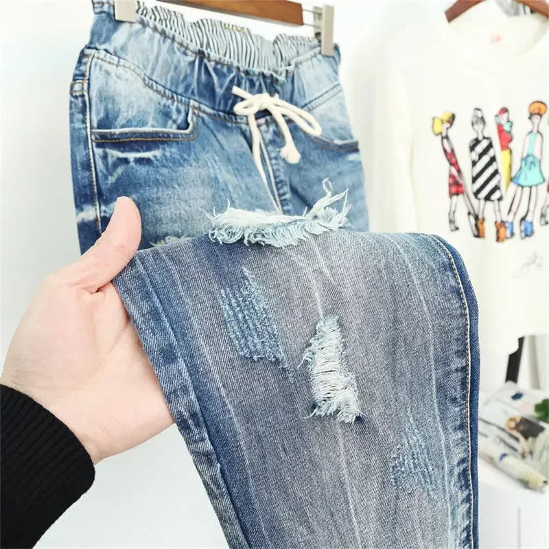 Women's Ripped High Waist Boyfriend Jeans – Plus Size