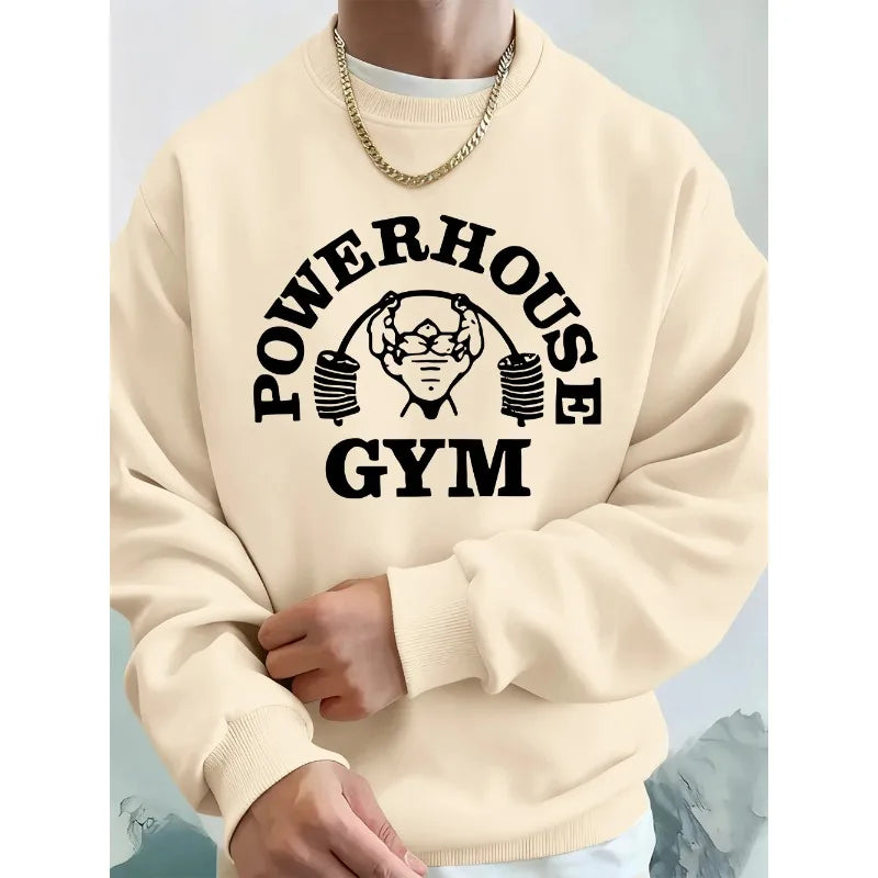 Powerhouse Gym Letter Printing Men Sweatshirts Winter Fleece Warm Hoodie Korean Loose Crewneck Pullovers Hip Hop Male Clothes