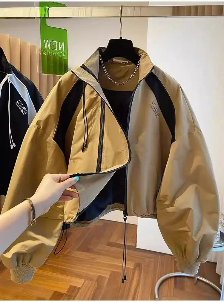 Elegant Stand Collar Zip Jacket for Women