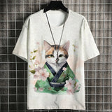 Japanese Samurai Cat Men's Anime T-Shirt – Summer 3D Print Tee