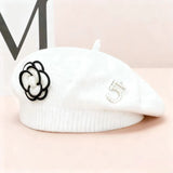 Women's Floral Pearl Knit Beret – Elegant Winter Hat