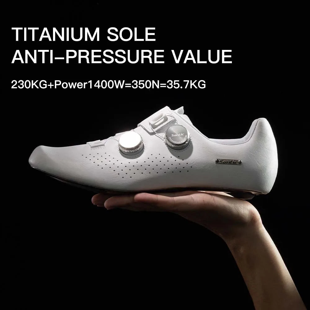 Santic Men's Cycling Shoes New Hardness16 Titanium Alloy Sole Auto-Lock Outdoor Bicycle Sneaker Adjustable Pro Road Racing Shoes